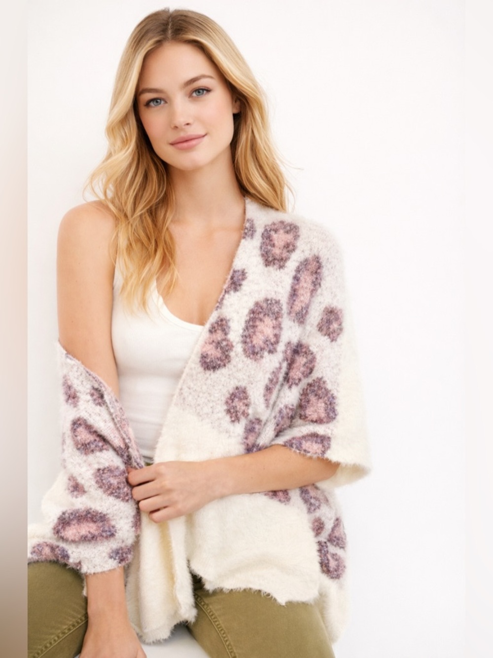 Anthropologie Kenzie sparkle purple leopard sweater poncho NWOT